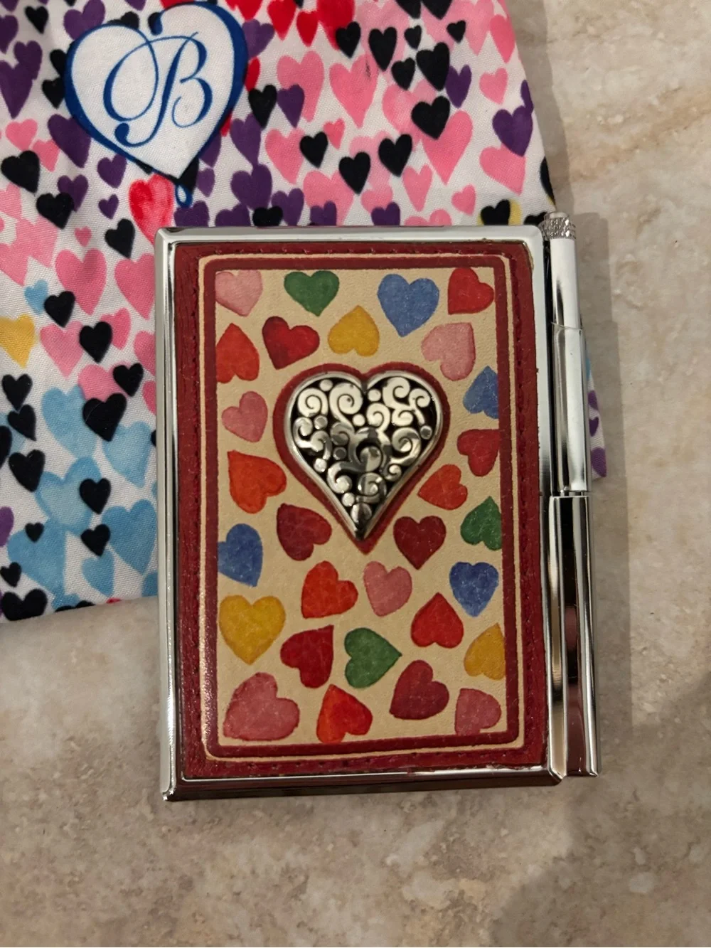 Brighton Heart Print Compact Travel Purse Notepad with Matching Heart dust bag